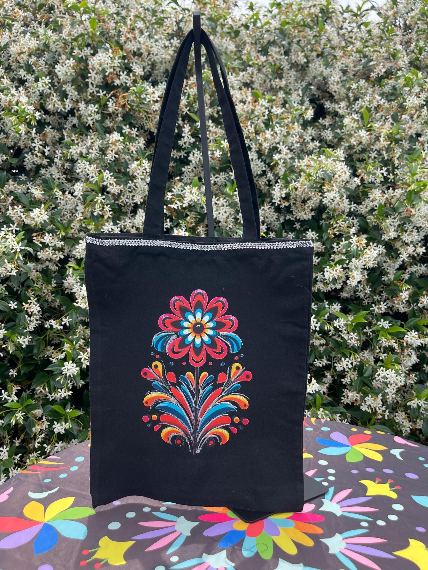 Mexican tote bag- Black Canvas