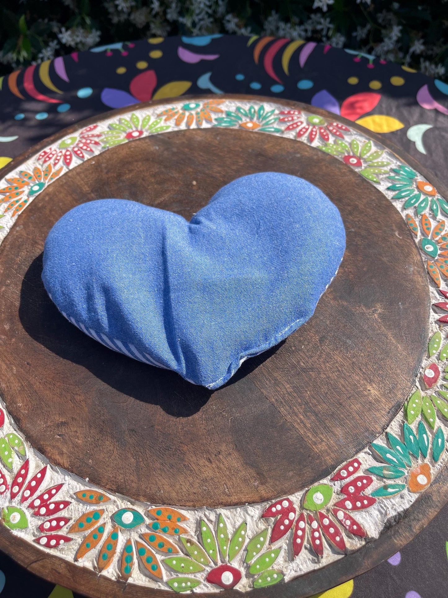 Denim stripe Heart Eye Pillow filled with Lavender/Flaxseed