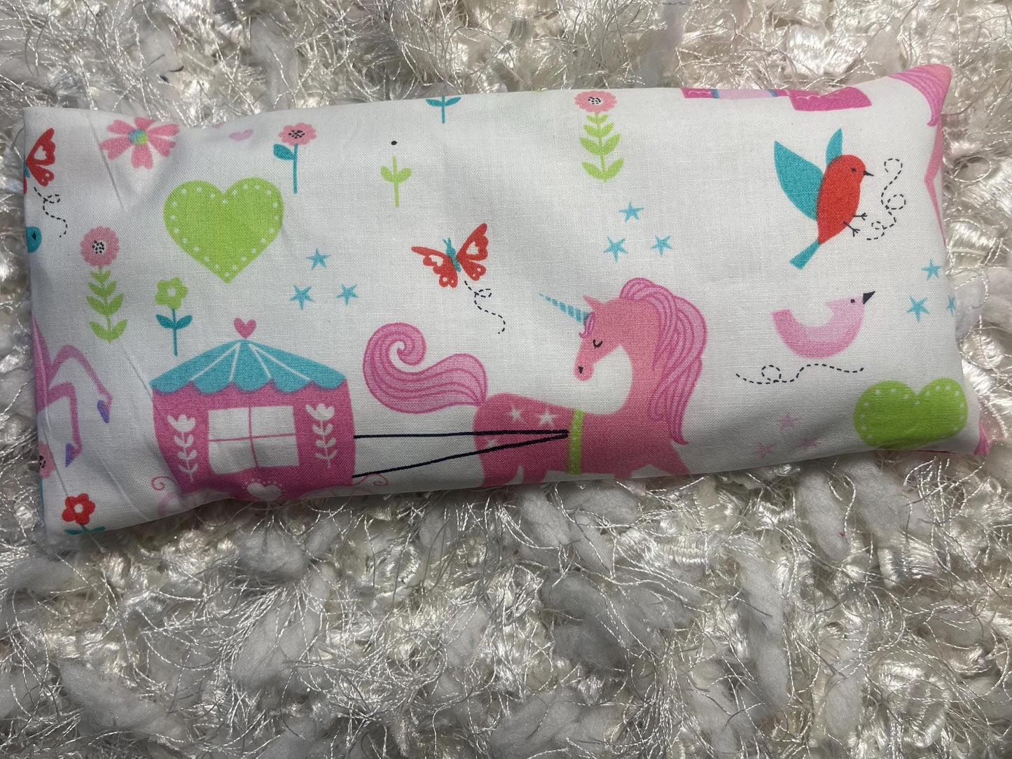 Pink & White Unicorn Eye Pillow with removable cover filled with Lavender/Flaxseed