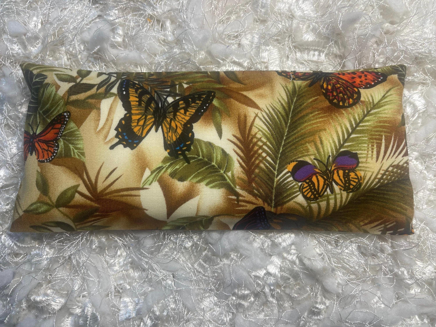 Tan Butterfly Eye Pillow with removable cover filled with Lavender/Flaxseed