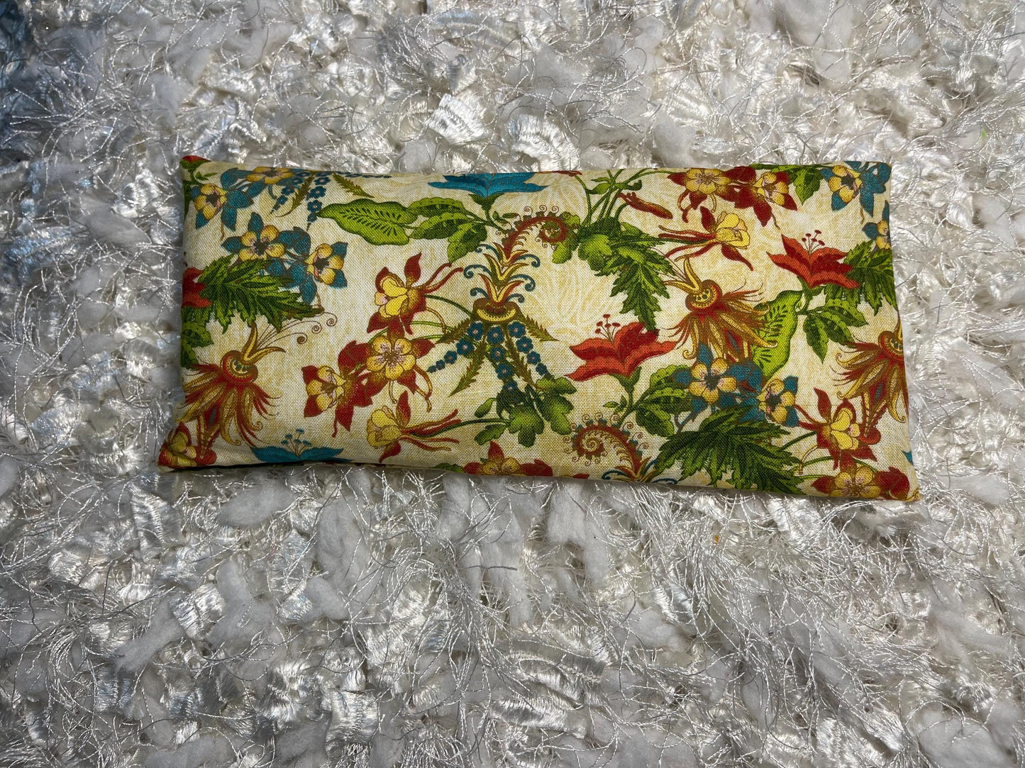 Green and yellow floral Eye Pillow with removable cover filled with Lavender/Flaxseed