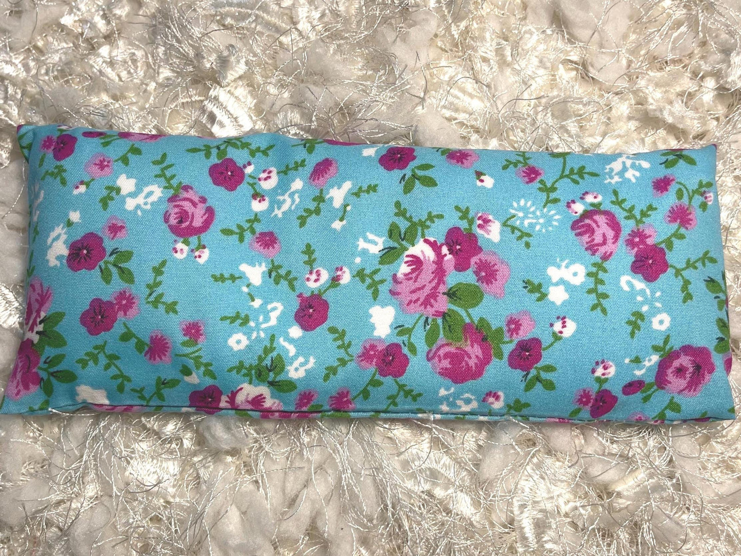 Blue floral Eye Pillow with removable cover filled with Lavender/Flaxseed