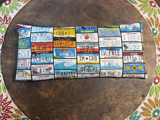 License plate  Eye Pillow with removable cover filled with Lavender/Flaxseed