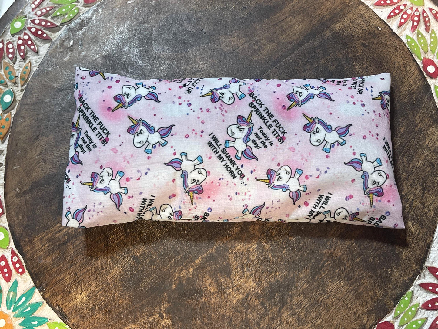 Naughty Unicorn (Adult Language) Eye Pillow with removable cover filled with Lavender/Flaxseed