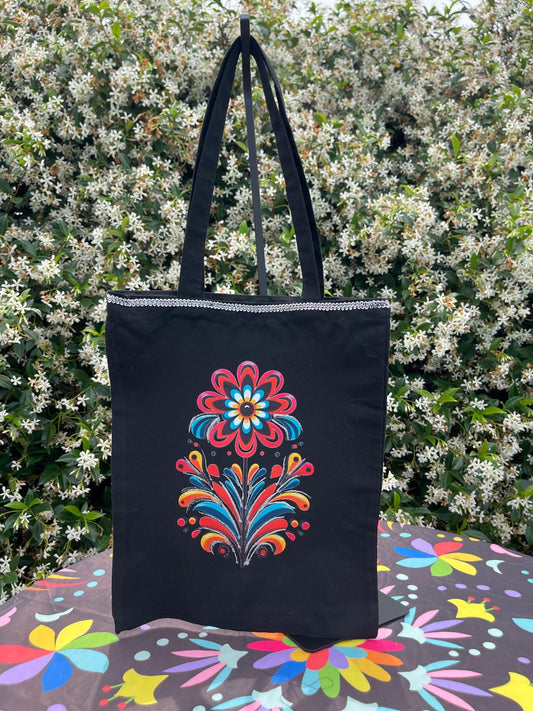 Mexican tote bag- Black Canvas