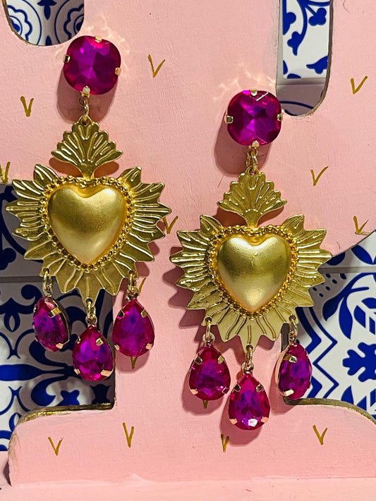 Pink Sacred Heart Earrings
