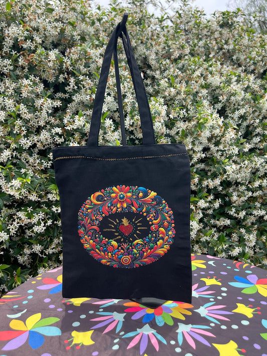 Mexican tote bag- Black Canvas