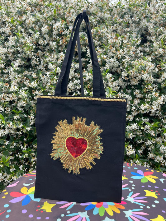 Mexican tote bag- Black Canvas