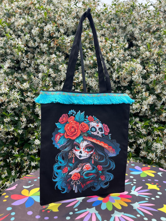 Mexican tote bag- Black Canvas
