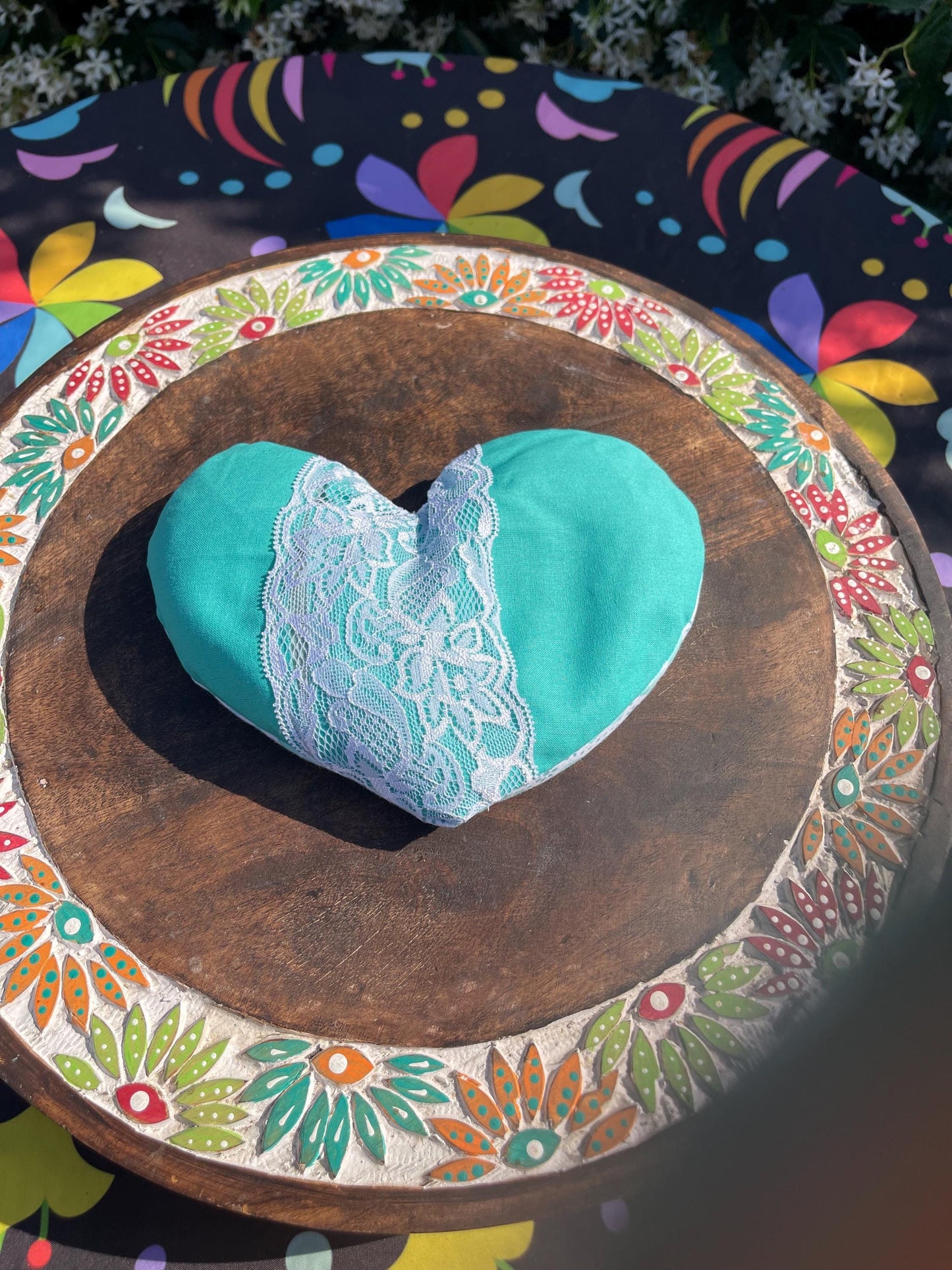 Talavera Mexican Lace Fabric  Heart  Eye Pillow  filled with Lavender/Flaxseed- cover is removable