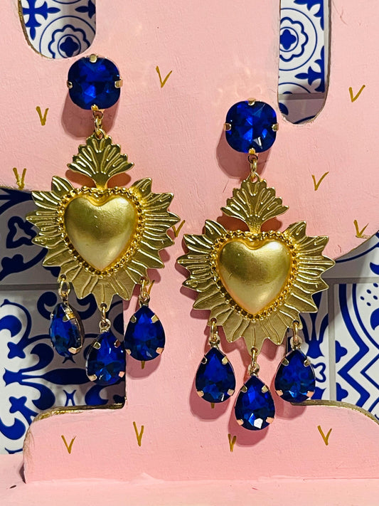 Blue Sacred Heart Earrings