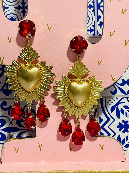 Red Sacred Heart Earrings