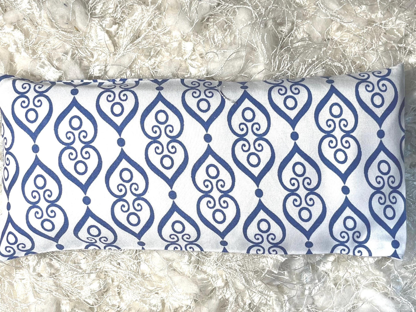 Blue and White Eye Pillow with removable cover filled with Lavender/Flaxseed