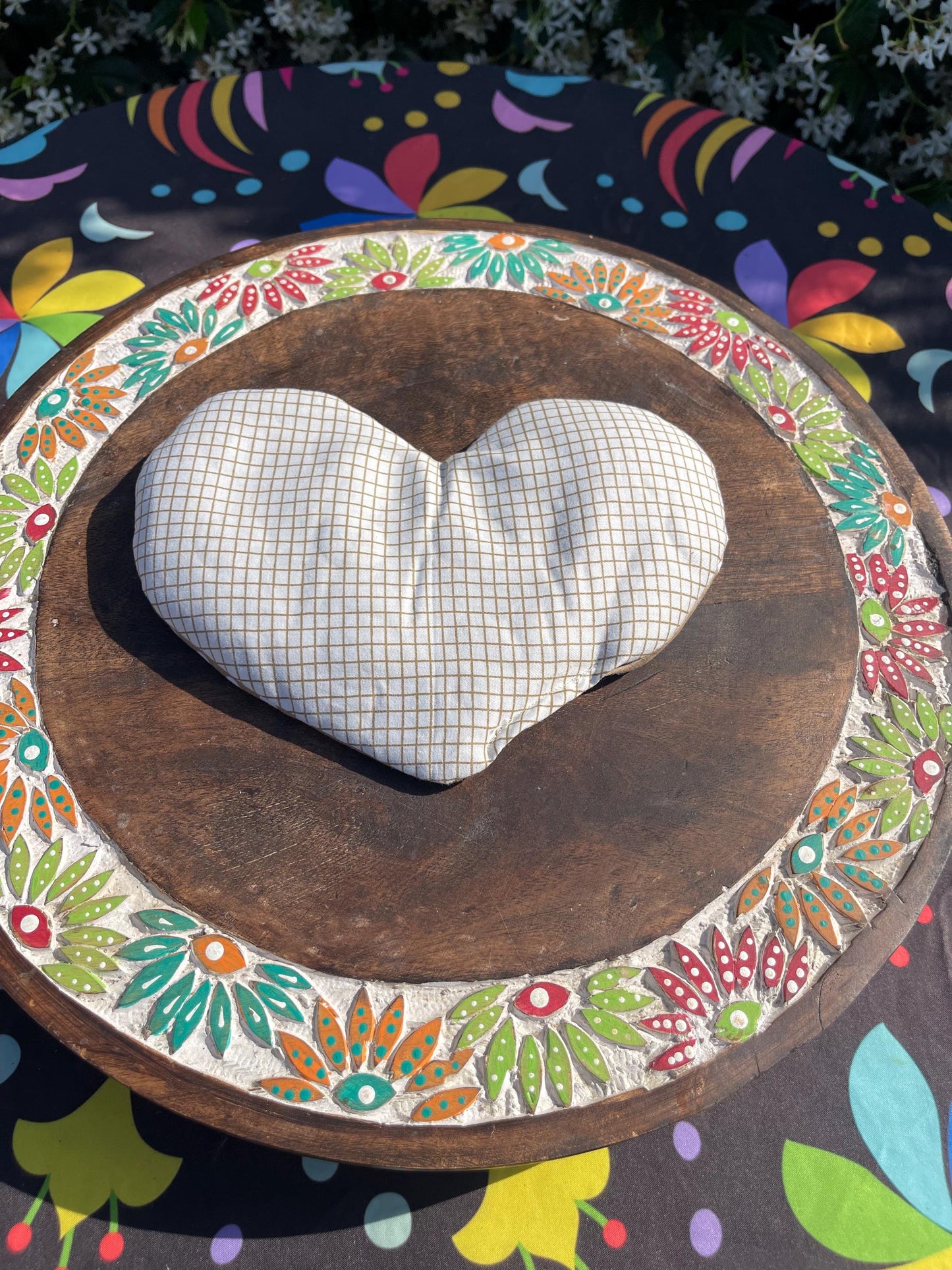 Brown Tan polka dot fabric Heart  Eye Pillow  filled with Lavender/Flaxseed