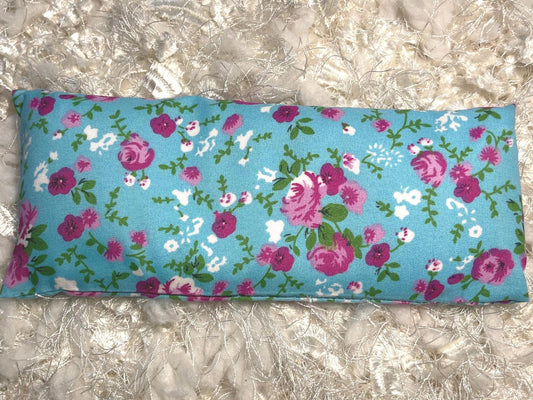 Blue floral Eye Pillow with removable cover filled with Lavender/Flaxseed