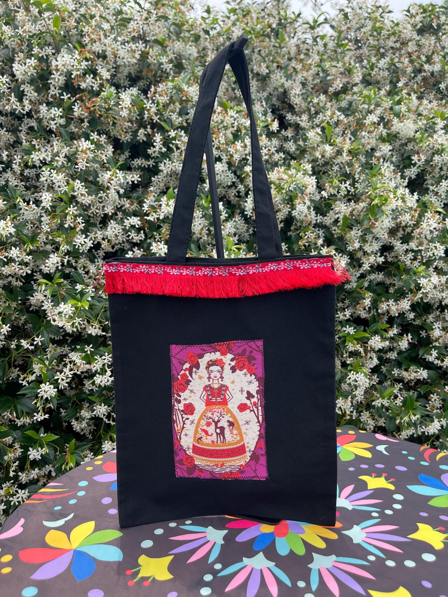 Mexican Frida tote bag- Black Canvas