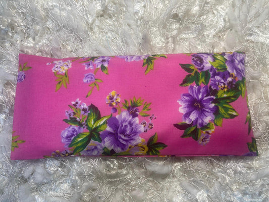 Hot Pink Floral Fabric Eye Pillow with removable cover filled with Lavender/Flaxseed