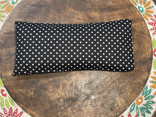 Black Polka Dot Eye Pillow with removable cover filled with Lavender/Flaxseed