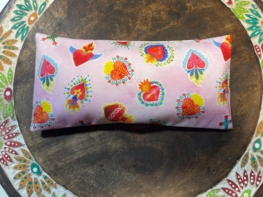 Mexican Sacred Heart Eye Pillow with removable cover filled with Lavender/Flaxseed