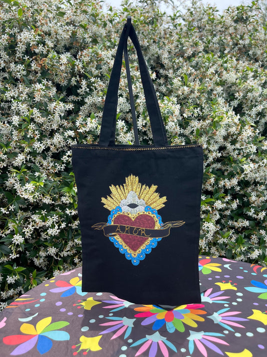 Mexican tote bag- Black Canvas
