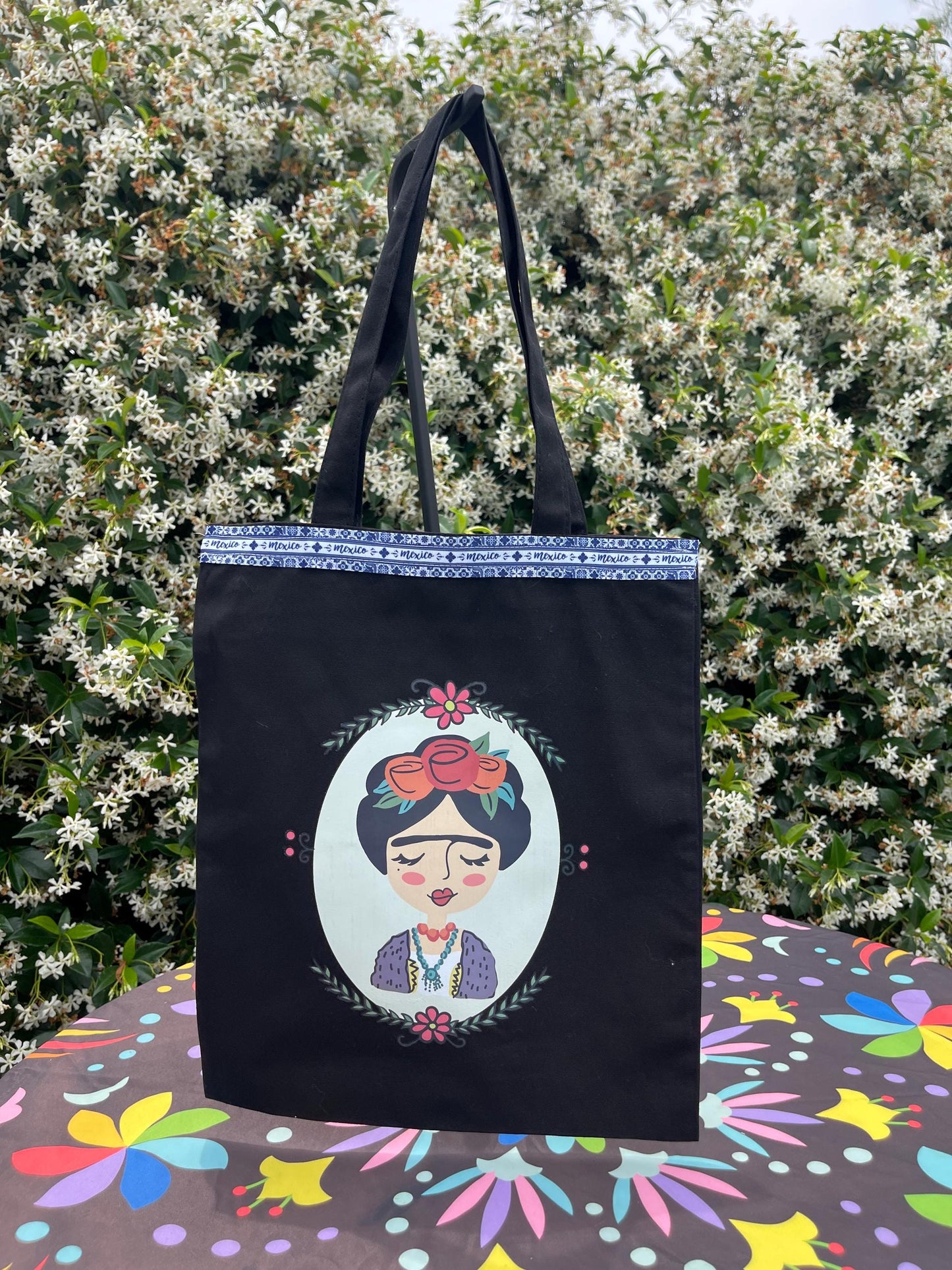 Mexican tote bag- Black Canvas