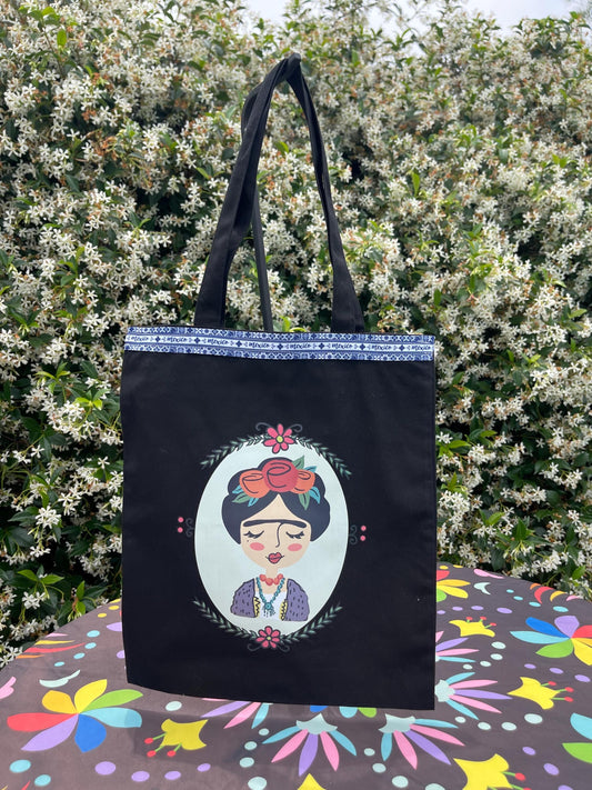Mexican tote bag- Black Canvas