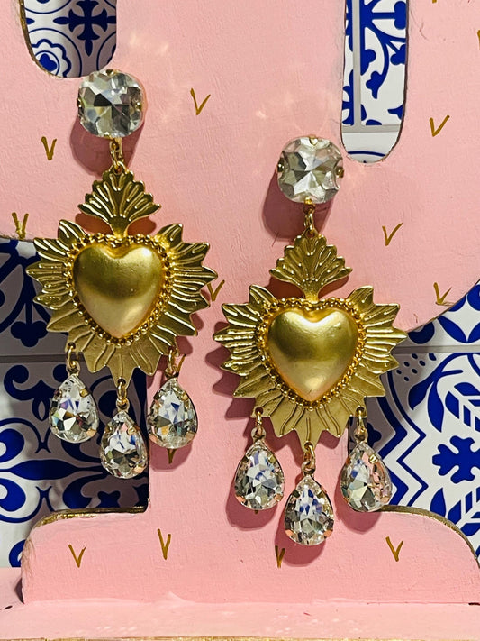 White Sacred Heart Earrings