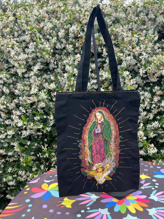 Mexican tote bag- Black Canvas