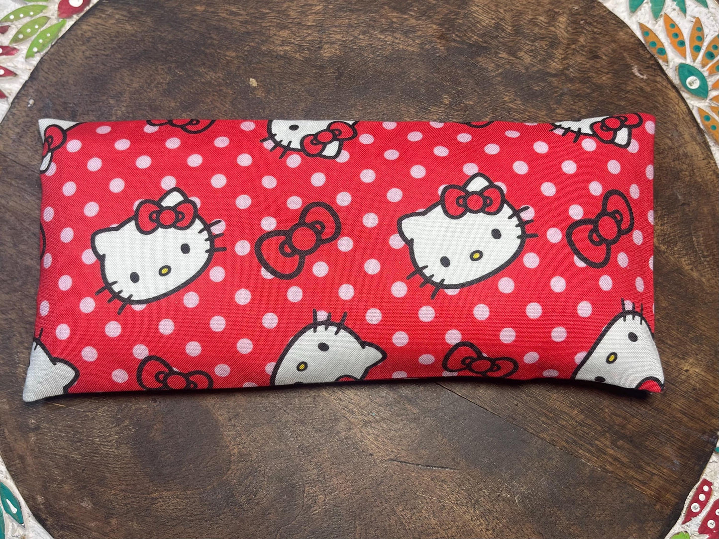 Red Hello Kitty  Eye Pillow with removable cover filled with Lavender/Flaxseed
