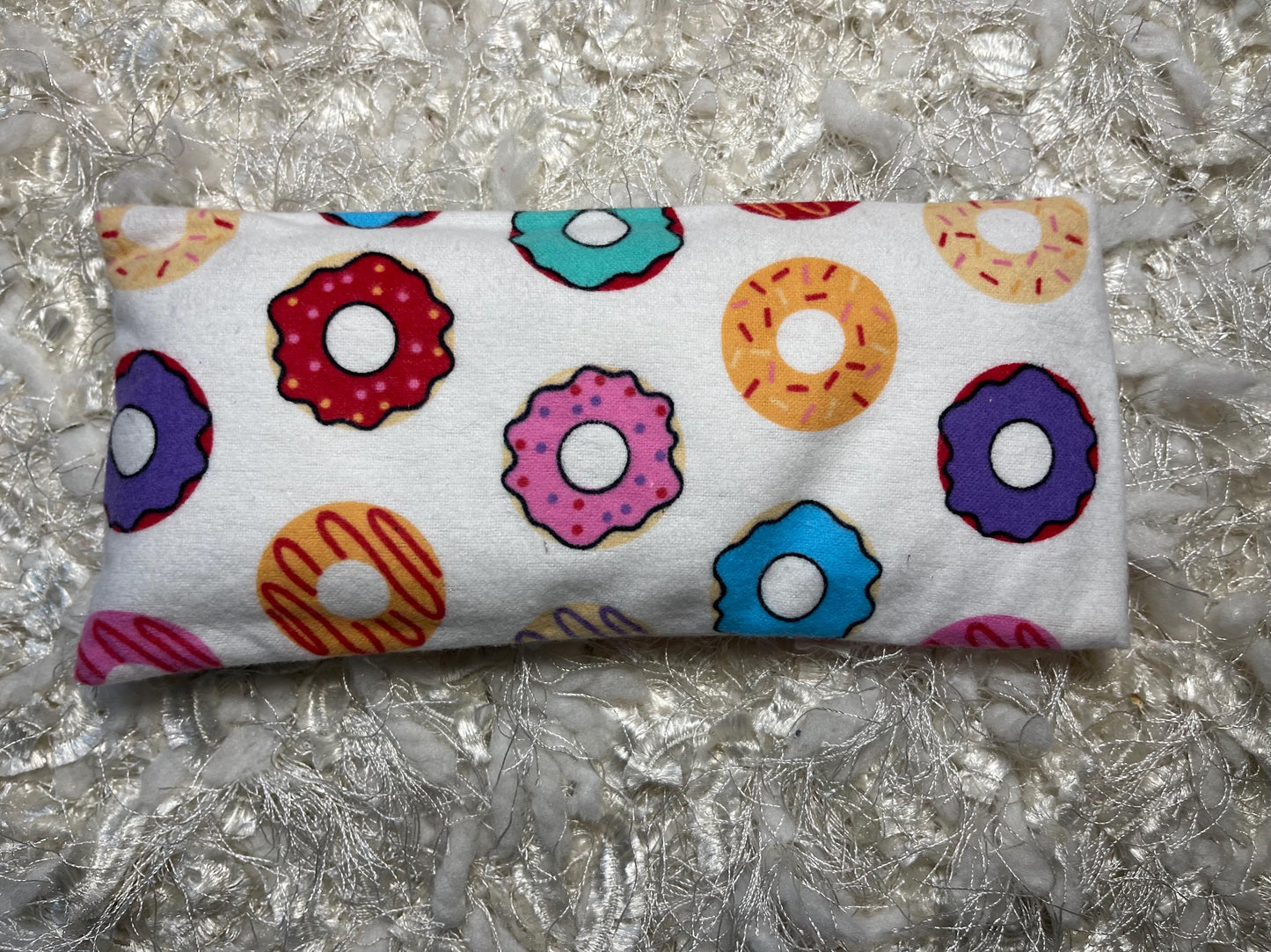 Multi color Donut Flannel Eye Pillow with removable cover filled with Lavender/Flaxseed