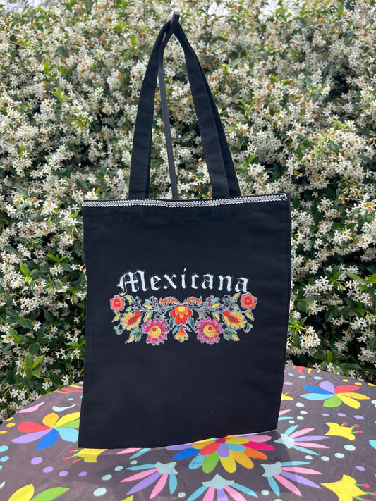 Mexican tote bag- Black Canvas