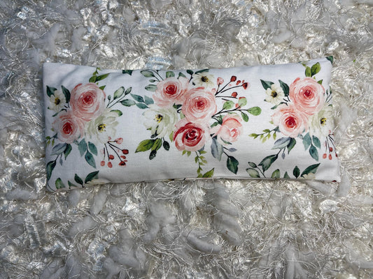 White & Pink Floral Fabric Eye Pillow with removable cover filled with Lavender/Flaxseed