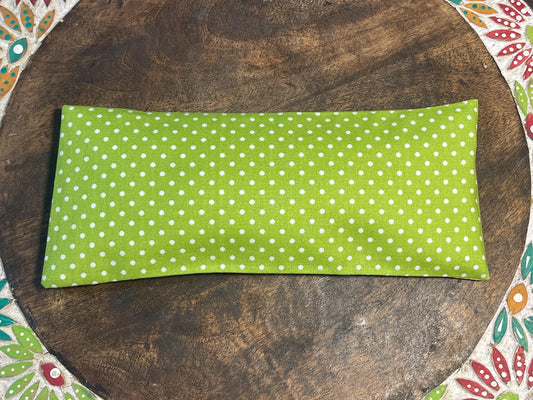 Lime Polka Dot Eye Pillow with removable cover filled with Lavender/Flaxseed