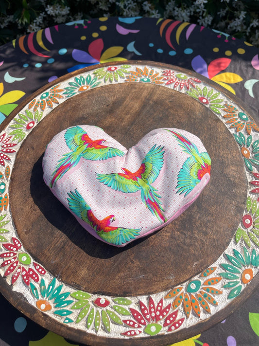 Parrot Bird Fabric  Heart  Eye Pillow  filled with Lavender/Flaxseed- cover is removable