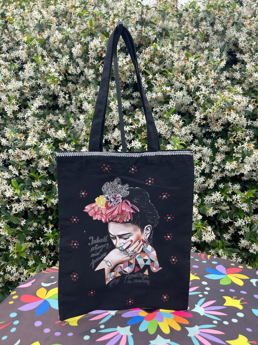 Mexican tote bag- Black Canvas