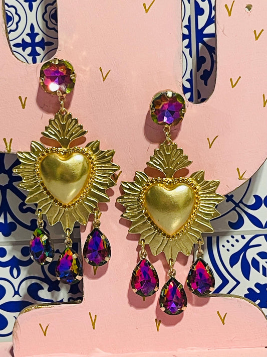 Iridescent Sacred Heart Earrings
