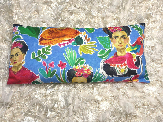 Blue Frida Kahlo Eye Pillow with removable cover filled with Lavender/Flaxseed