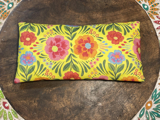 Mexican yellow floral Pillow with removable cover filled with Lavender/Flaxseed