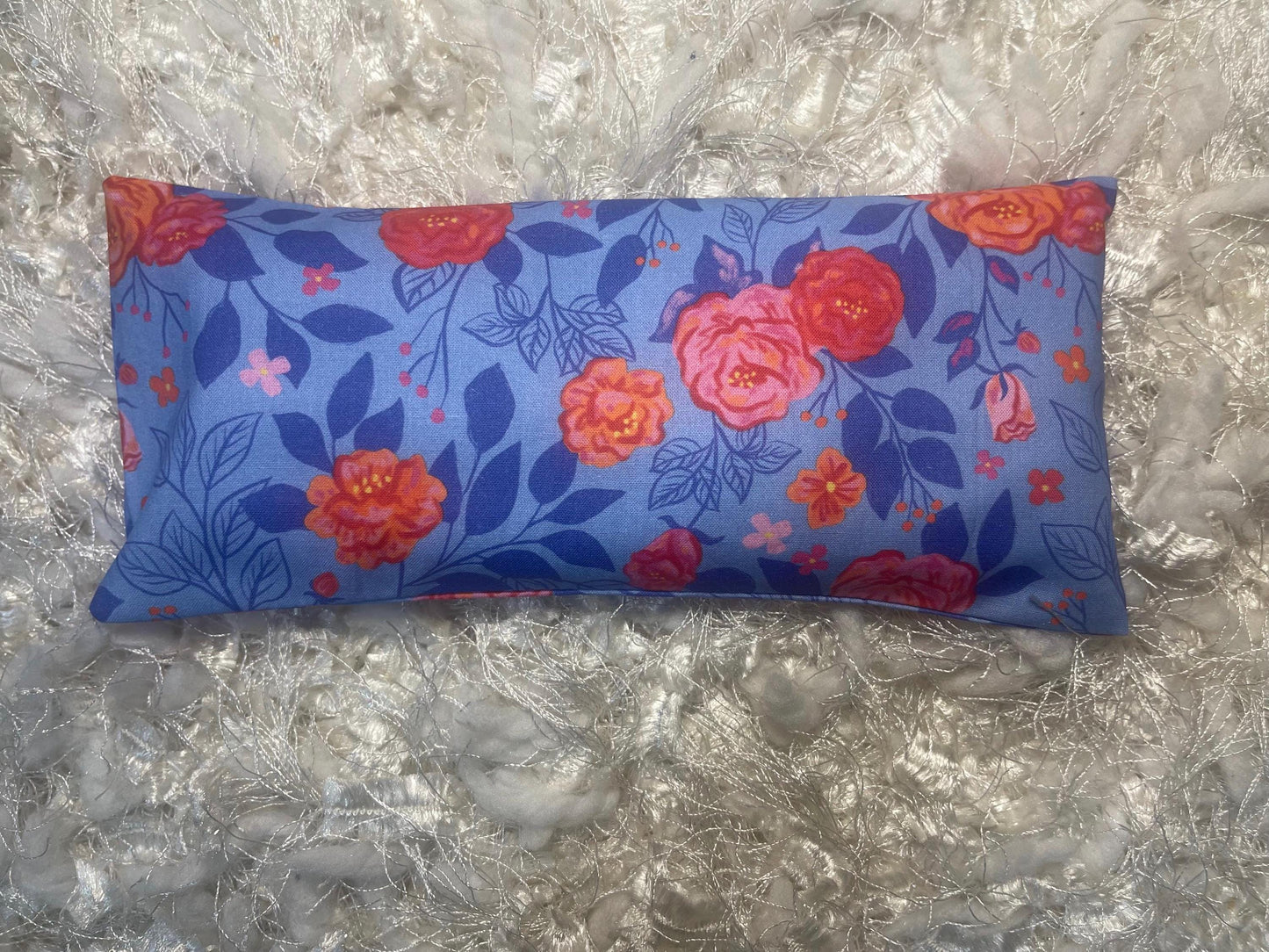 Blue & Red Floral Fabric Eye Pillow with removable cover filled with Lavender/Flaxseed
