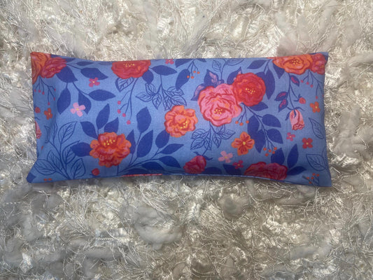Blue & Red Floral Fabric Eye Pillow with removable cover filled with Lavender/Flaxseed