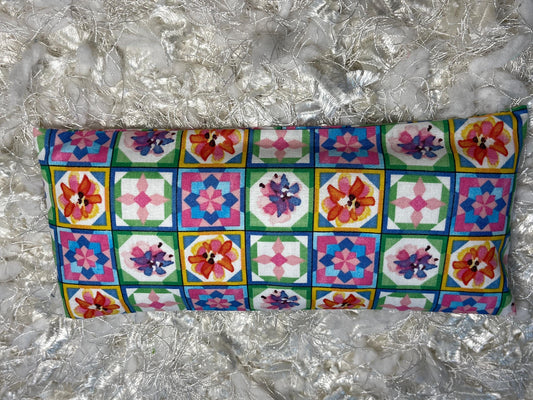 Purple / Green Talavera Tile Fabric Eye Pillow with removable cover filled with Lavender/Flaxseed