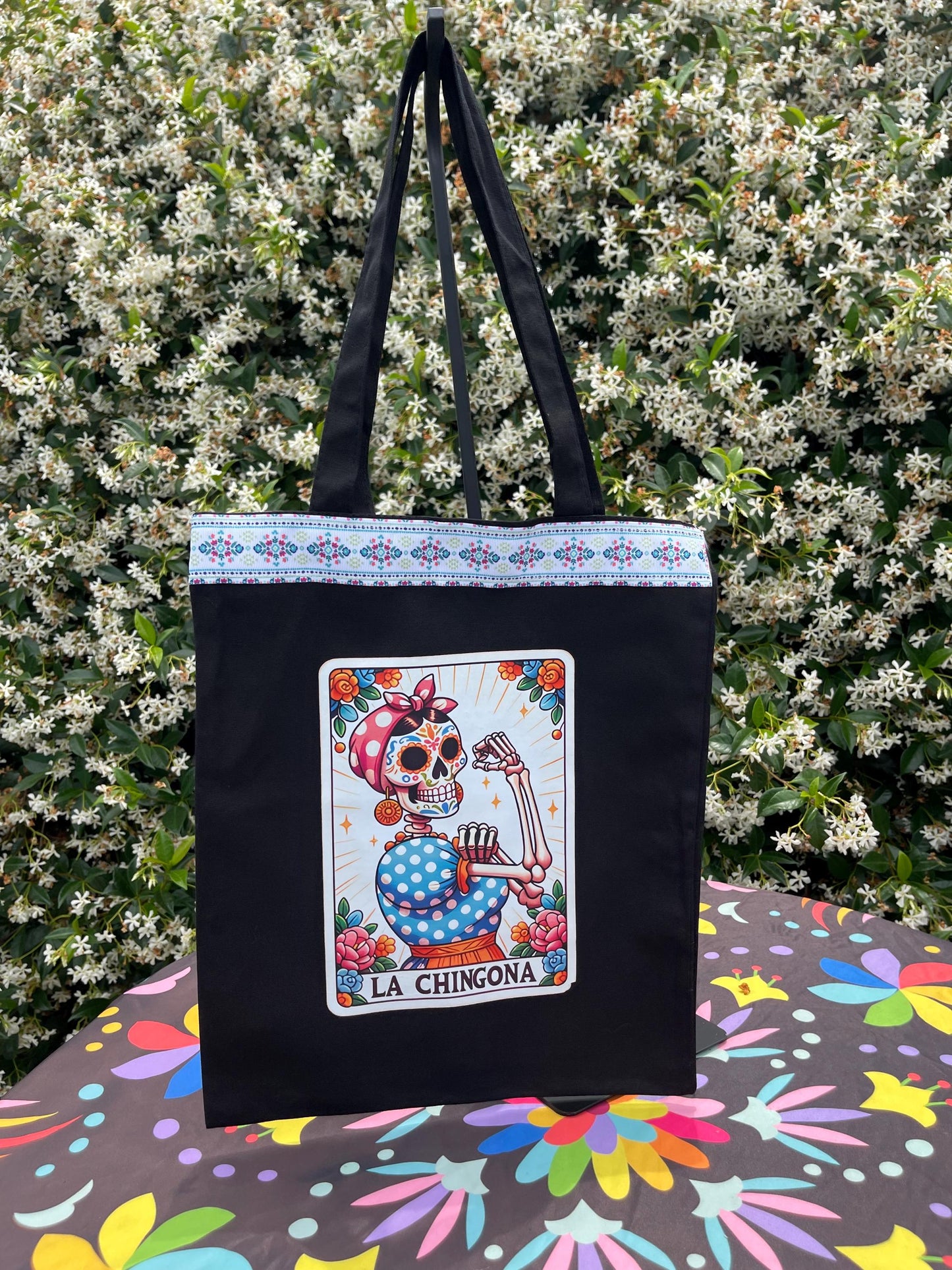 Mexican tote bag- Black Canvas