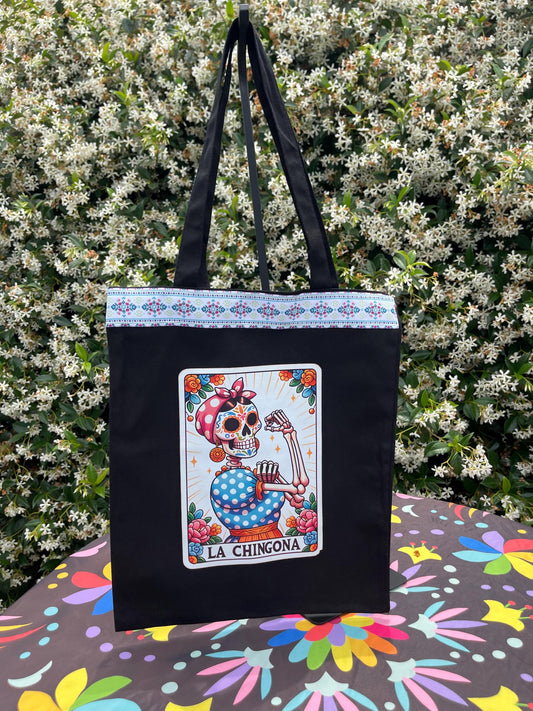 Mexican tote bag- Black Canvas