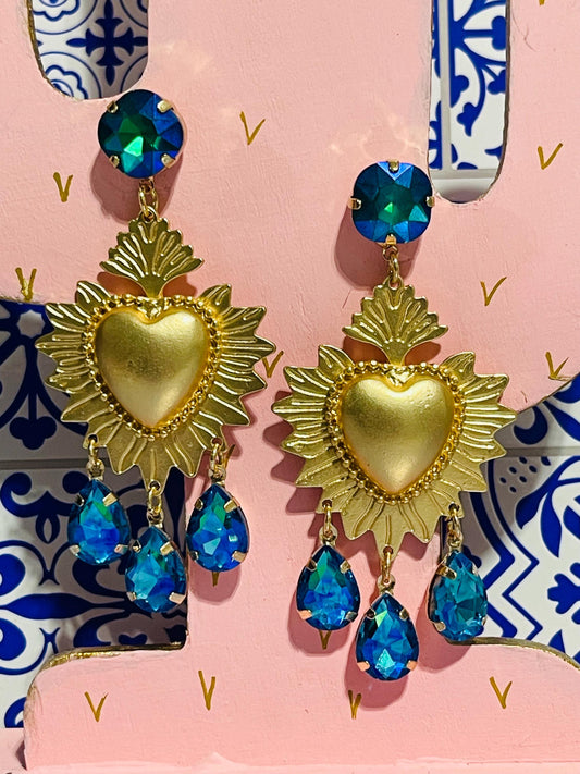Aqua Sacred Heart Earrings