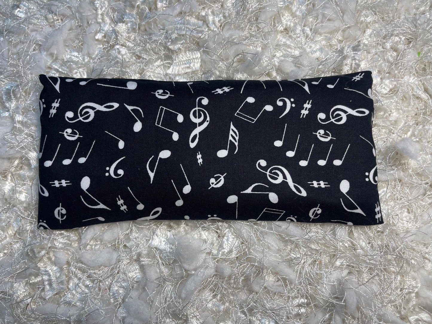 Black & White Music Eye Pillow with removable cover filled with Lavender/Flaxseed