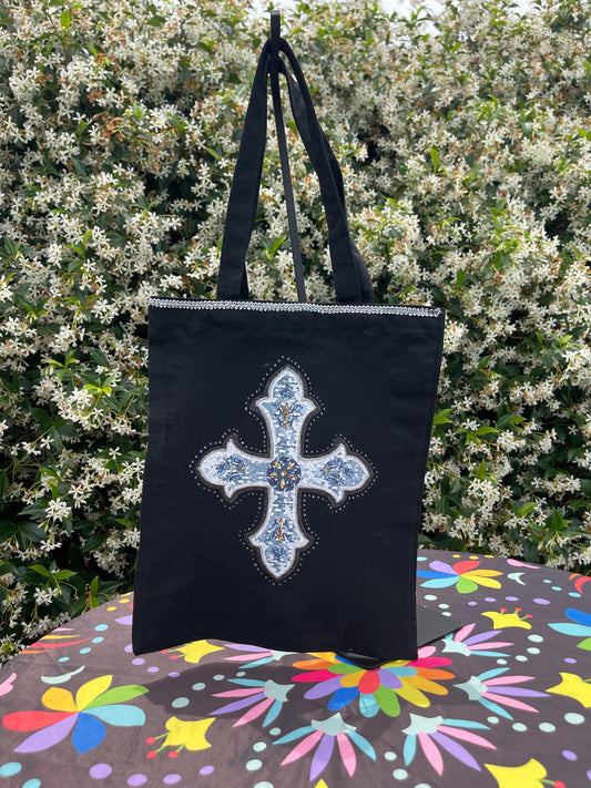 Mexican tote bag- Black Canvas