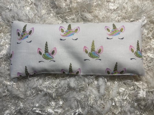 White Gold Unicorn Eye Pillow with removable cover filled with Lavender/Flaxseed