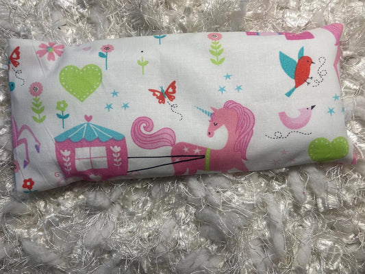 Pink & White Unicorn Eye Pillow with removable cover filled with Lavender/Flaxseed