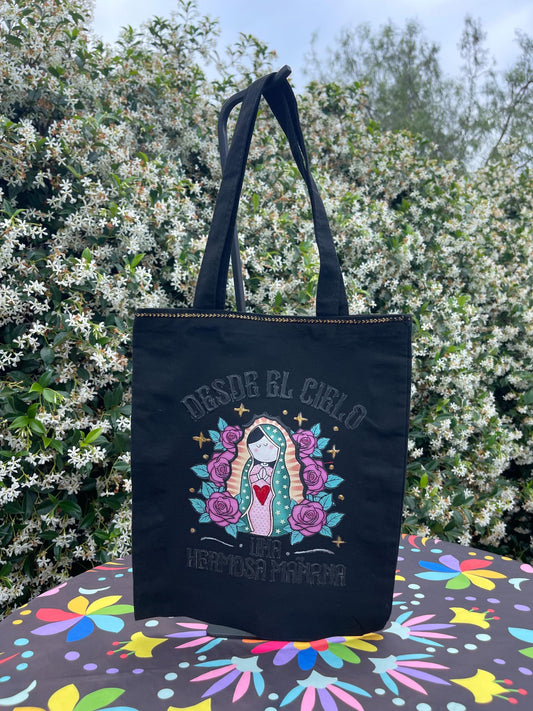 Mexican tote bag- Black Canvas