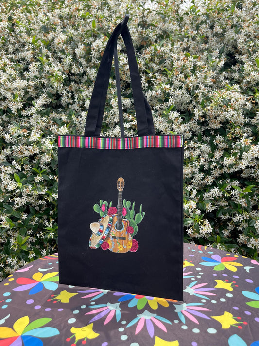 Mexican tote bag- Black Canvas